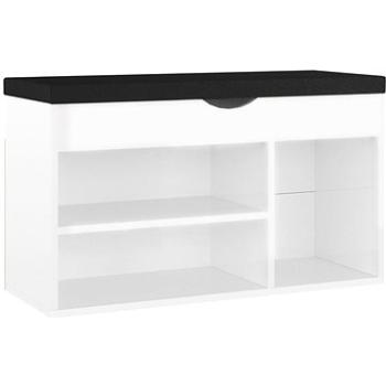 Lavica s botníkom a poduškou biela lesklá 80 × 30 × 47 cm drevotrieska, 326765