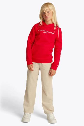 Detská bavlnená mikina Tommy Hilfiger červená farba, s kapucňou, s nášivkou, KS0KS00205