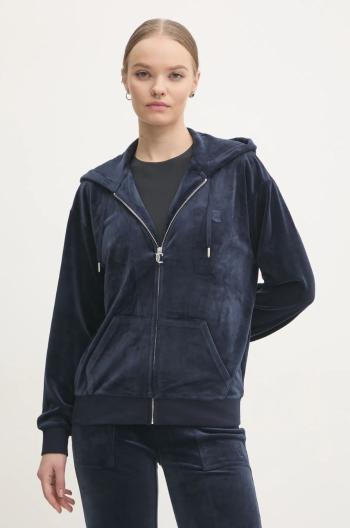 Velúrová mikina Juicy Couture HALAN OVERSIZED HOODIE tmavomodrá farba, s kapucňou, jednofarebná, JCWAS24342