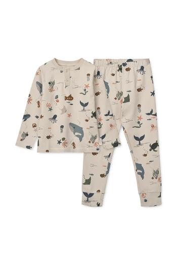 Detské bavlnené pyžamo Liewood Wilhelm Printed Pyjamas Set béžová farba, vzorované, LW19854