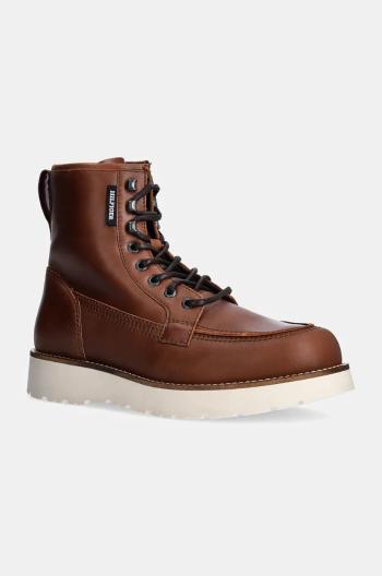 Kožená obuv Tommy Hilfiger TH AMERICAN PREM CHECK LTH BOOT pánska, hnedá farba, FM0FM05194
