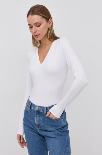 Tvarujúce body s dlhým rukávom Spanx SLEEVE V-NECK BODYSUIT biela farba, jednofarebné