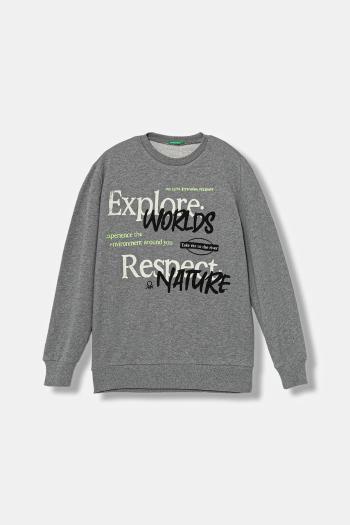Detská bavlnená mikina United Colors of Benetton šedá farba, jednofarebná, 3J68C10QK
