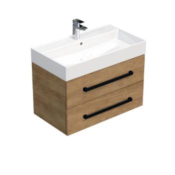 Kúpeľňová skrinka s čiernou úchytkou a umývadlom SAT Cube Way 80x53x46 cm dub Hickory mat CUBE46C802DHSAT