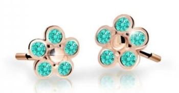 Cutie Jewellery Detské kvietkové náušnice z ružového zlata C2744-30-X-4 svetlo zelená