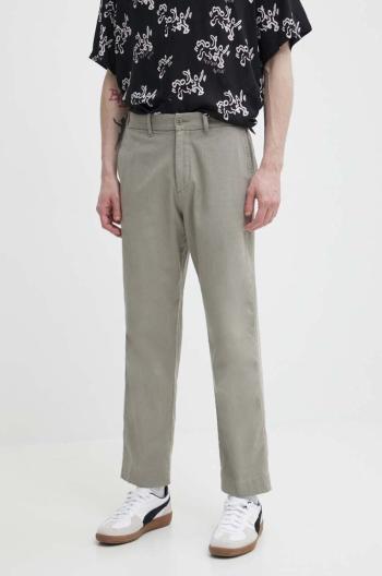 Nohavice s prímesou ľanu Abercrombie & Fitch zelená farba, rovné, KI130-4037-332