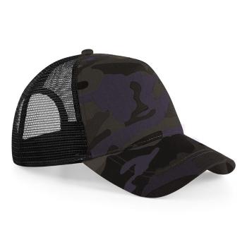 Beechfield Maskáčová šiltovka so sieťkou - Midnight Camo / čierna