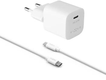 Töltő adapter FIXED PD Rapid Charge Mini USB-C + USB-C to USB-C kábel - PD, 30W, fehér