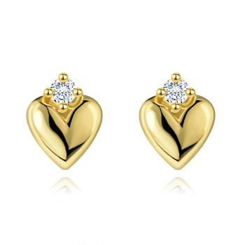Zlaté náušnice 14K s vypuklým srdcom a diamantom