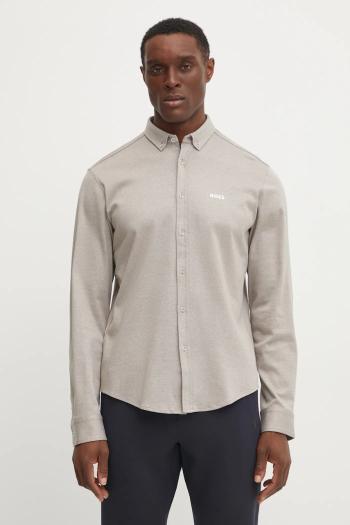 Košeľa BOSS Green pánska, béžová farba, regular, s golierom button-down, 50533163