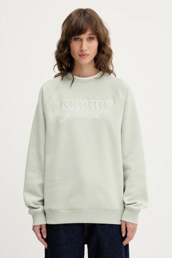 Mikina Tommy Jeans zelená farba, s nášivkou, DW0DW21196