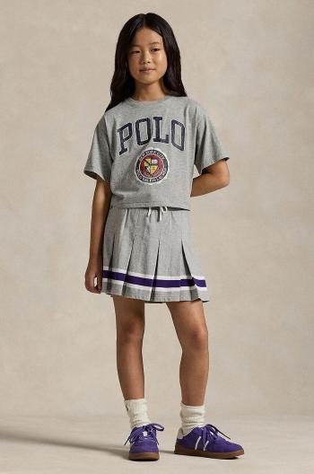 Dievčenská bavlnená sukňa Polo Ralph Lauren šedá farba, mini, rovný strih, 313950967001