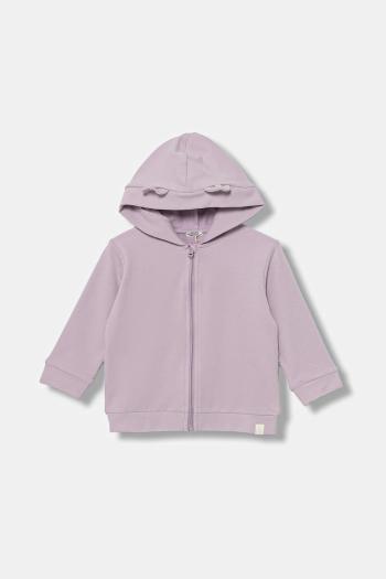 Mikina pre bábätká United Colors of Benetton fialová farba, s kapucňou, jednofarebná, 3MDSA501M