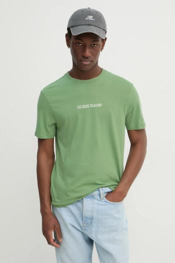 Bavlnené tričko Guess Jeans pánske, zelená farba, s nášivkou, M4YI52 K8HM0
