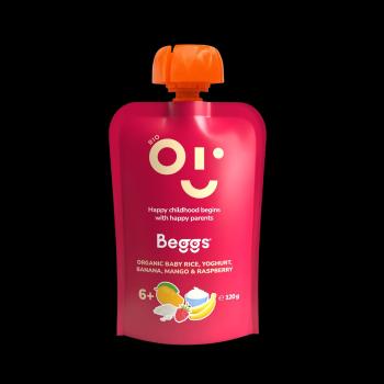 BEGGS BIO Detská ryža s jogurtom, banánom, mangom a malinami 120 g