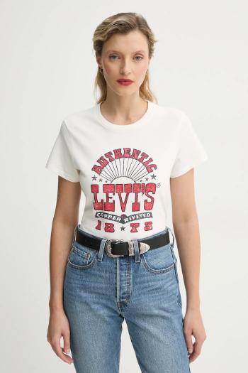 Bavlnené tričko Levi's THE PERFECT TEE dámske, béžová farba, 17369