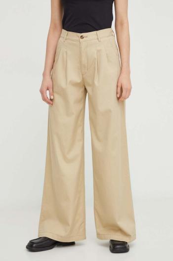 Nohavice Levi's PLEATED WIDELEG dámske, béžová farba, široké, vysoký pás
