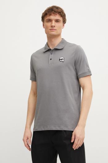 Bavlnené polo tričko Karl Lagerfeld pánske, šedá farba, s nášivkou, 551224.745710