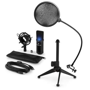 Auna MIC-900B-LED V2, trojdielna USB mikrofónová sada, kondenzátorový mikrofón + pop-filter + stolný statív