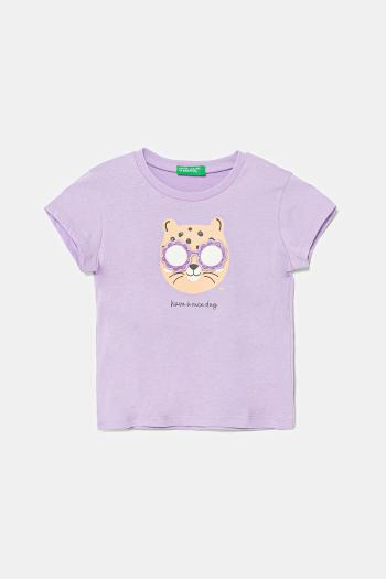 Detské bavlnené tričko United Colors of Benetton fialová farba, 3096G10J8