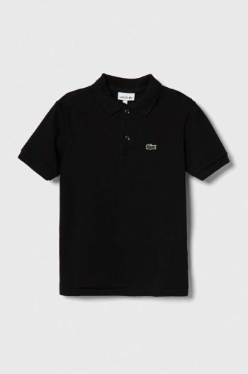 Detská bavlenná polokošeľa Lacoste čierna farba, jednofarebný