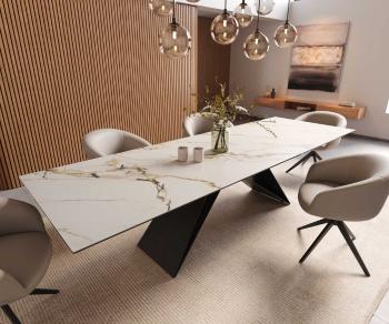 Jedálenský stôl Edge 300x100 keramický Calacatta Luxe bielo-zlato-šedý