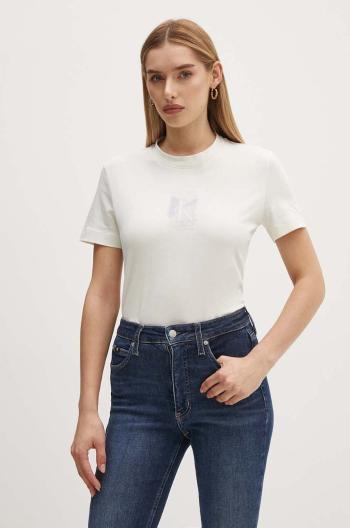 Bavlnené tričko Calvin Klein Jeans dámske, béžová farba, J20J223908