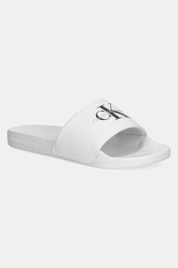 Šľapky Calvin Klein Jeans SLIDE MONOGRAM WMNS dámske, biela farba, YW0YW01835