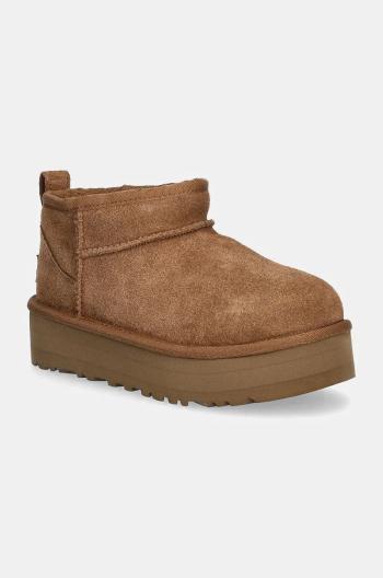 Detské semišové snehule UGG CLASSIC ULTRA MINI PLATFORM hnedá farba