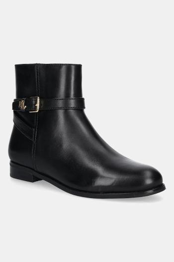 Kožené členkové topánky Lauren Ralph Lauren Brooke Bt 2 čierna farba, na plochom podpätku, 802967768001