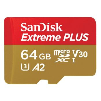 SANDISK 214500 EXTREME PLUS MICROSDXC 64GB + SD ADAPTER 200MB/S, 90MB/S A2 C10 V30 UHS-I U8