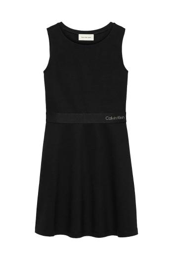 Dievčenské šaty Calvin Klein Jeans čierna farba, mini, áčkový strih, IG0IG02910