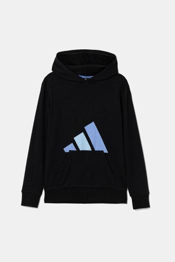 Detská mikina adidas čierna farba, s kapucňou, s potlačou, KB7313