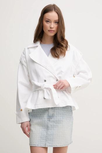 Bavlnený trenčkot Pepe Jeans SUE dámsky, biela farba, prechodný, oversize, PL402568