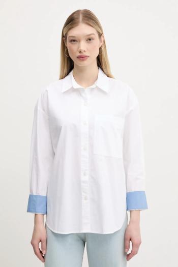 Bavlnená košeľa Abercrombie & Fitch dámska, biela farba, voľný strih, s klasickým golierom, KI140-5059
