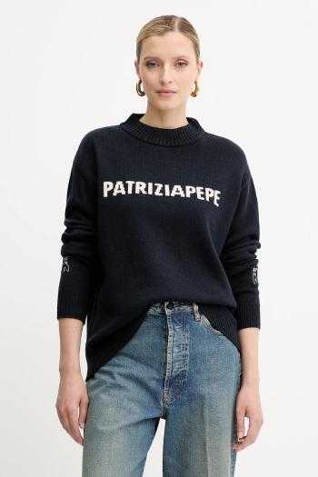 Vlnený sveter Patrizia Pepe tmavomodrá farba, s polorolákom, 8K0335 K282