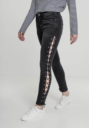 Urban Classics Ladies Denim Lace Up Skinny Pants black washed - 28