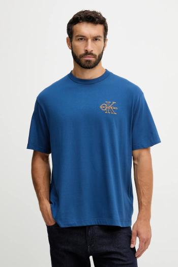 Bavlnené tričko Calvin Klein Jeans pánske, modrá farba, s nášivkou, LV04RC856G