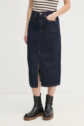 Rifľová sukňa Pepe Jeans MIDI SKIRT HW tmavomodrá farba, midi, rovný strih, PL901186AB2