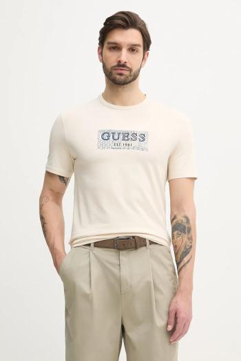 Tričko Guess pánske, béžová farba, s nášivkou, M5GI19 J1314