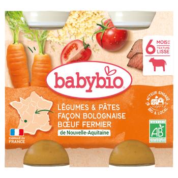 BABYBIO Denné menu Zelenina s cestovinami na bolonský spôsob s farmárskym hovädzím mäsom 2x200 g