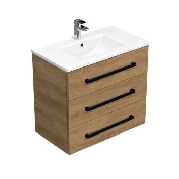 Kúpeľňová skrinka s čiernou úchytkou a umývadlom SAT Cube Way 80x76,5x46 cm dub Hickory mat CUBE46C803DHMOD