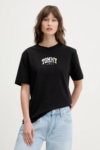 Bavlnené tričko Tommy Jeans dámske, čierna farba, DW0DW21337