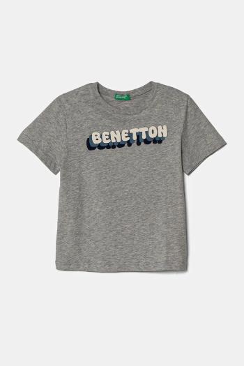 Detské bavlnené tričko United Colors of Benetton šedá farba, s potlačou, 3I1XG10HT
