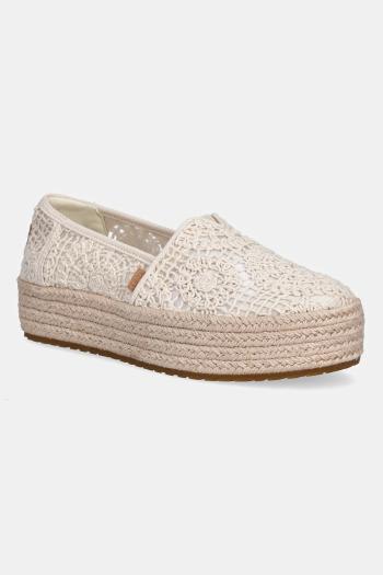 Espadrilky Toms CROCHET LACE béžová farba, na platforme, 10021923