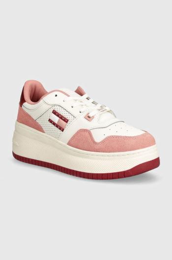 Tenisky Tommy Jeans TJW RETRO BASKET FLATFORM MIX ružová farba, EN0EN02654