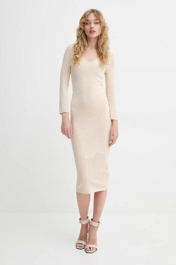 Šaty Blugirl Blumarine béžová farba, midi, priliehavé, RA5012.MS99E