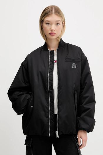 Bunda Tommy Jeans čierna farba, zimná, oversize, DW0DW21629