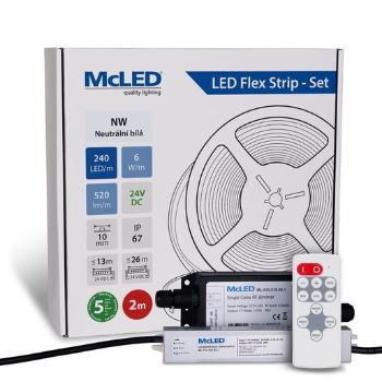 McLED  LED páska - sada 2 m + Prijímač Nano IP67, 240 LED/m, NW, 6 W/m, DC 24V, 520 lm/m, CRI90, IP67, 10 mm, vodič 3 m ML-126.033.90.S02002