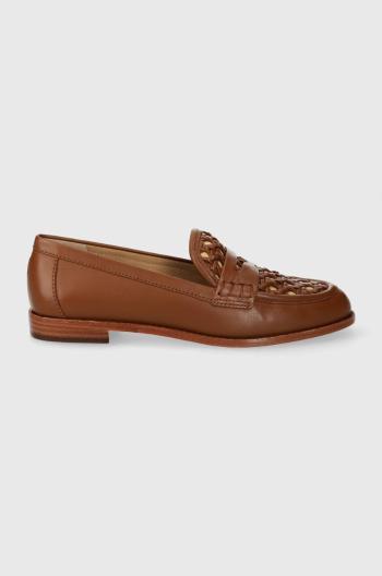 Kožené mokasíny Lauren Ralph Lauren Wynnie II dámske, hnedá farba, na plochom podpätku, 802925000000